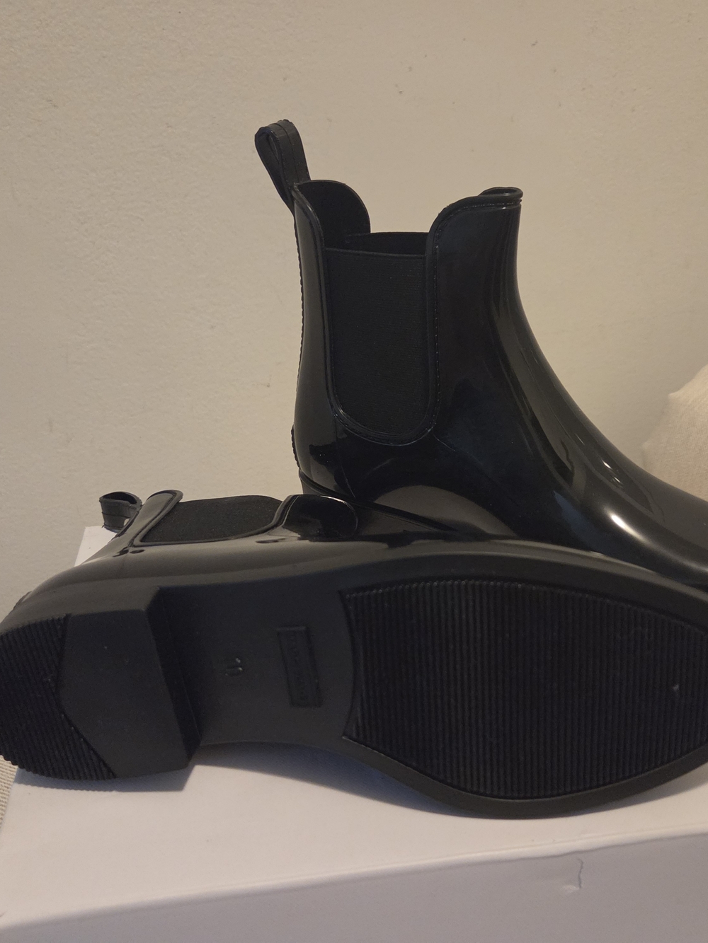 Marc Fisher Glossy Black Chelsea Rain Booties